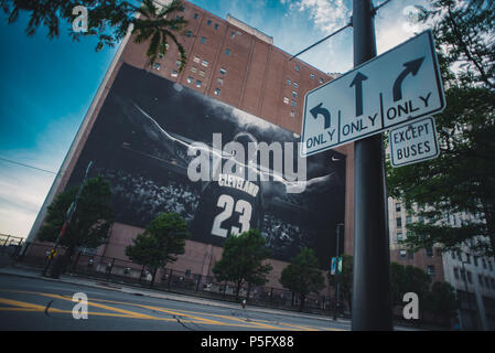 LeBron James Banner Cleveland Ohio Stock Photo