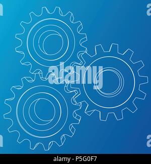 Gear sketch. Vector rendering of 3d. Wire-frame style Stock Vector