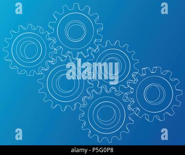 Gear sketch. Vector rendering of 3d. Wire-frame style Stock Vector