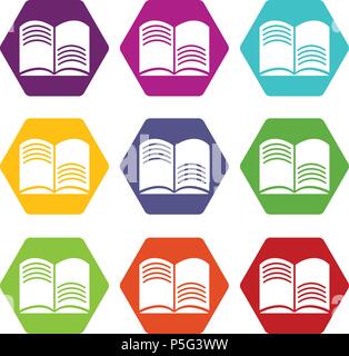 Old open magic book icons set 9 vector Stock Vector