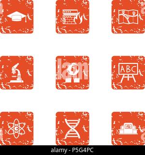 Memorization icons set, grunge style Stock Vector