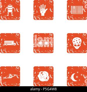 Space programme icons set, grunge style Stock Vector