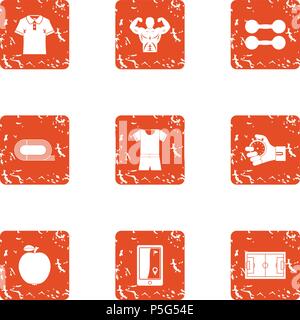 Muscular icons set, grunge style Stock Vector