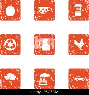 Handling icons set, grunge style Stock Vector