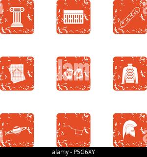 Reconstruction icons set, grunge style Stock Vector