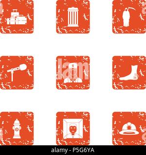 Conference icons set, grunge style Stock Vector
