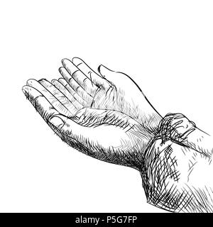 Hand drawing Muslim Hand praying, Isolated on white background. Black and White simple line Vector Illustration for Coloring Book - Line Drawn Vector  Stock Vector