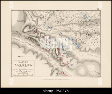 N/A. English: Scan of map produced by Alexander Keith Johnston for Sir Archibald Alison’s book Alison's History of Europe, published in 1850. publisher en:William Blackwood & sons . 1850. Alexander Keith Johnston 177 Battle of Albuera (1811) map Stock Photo