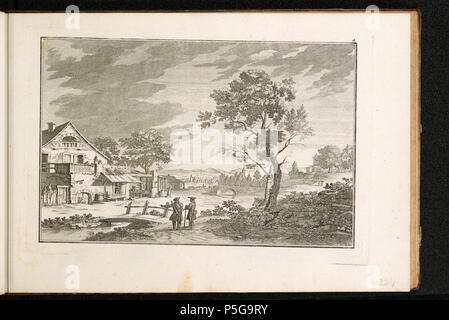 Prints and Drawings Department . [Landschaft mit Gasthof]; Erfundene Landschaften (Blatt 4); [recto oben rechts]: 4.; Ideallandschaft. Fluss; Gasthof; Reisender . 1750.  [Aberli, Johann Ludwig] [MalerIn/ZeichnerIn] [Heumann, Georg Daniel] [StecherIn] 288 CH-NB - -Landschaft mit Gasthof- - Collection Gugelmann - GS-GUGE-2-c-51 Stock Photo