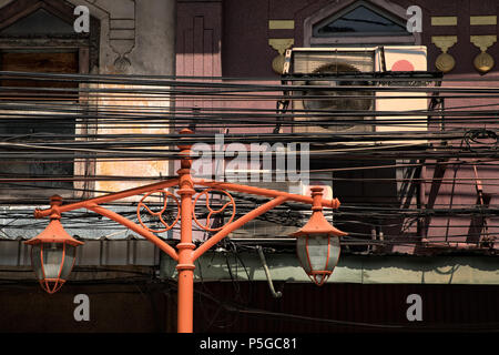 Close up shot of electricity power line in Bangkok, Thailand Stock Photo