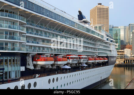 The Giant Celebrity Cruises Cruise Ship, Celebrity INFINITY, Docking At The Canada Place East Berth, Vancouver, British Columbia, Canada. Stock Photo