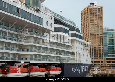 The Giant Celebrity Cruises Cruise Liner, Celebrity INFINITY, Docking At The Canada Place East Berth, Vancouver, British Columbia, Canada. Stock Photo