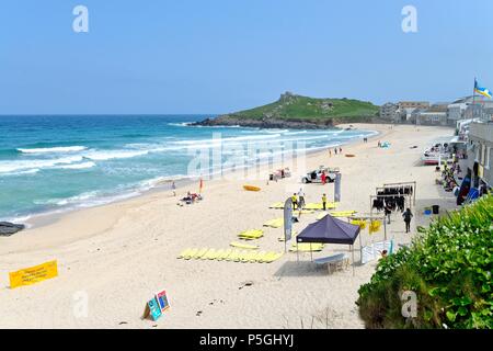 Porthmeor beach on a sunny summers day,St.Ives west Cornwall England UK Stock Photo