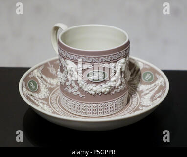 N/A. English: Exhibit in the Montreal Museum of Fine Arts - Montreal, Quebec, Canada. 28 September 2016, 12:42:25. Daderot 364 Coffee cup and saucer, Wedgwood Factory, England, c. 1860, stoneware - Montreal Museum of Fine Arts - Montreal, Canada - DSC09438 Stock Photo