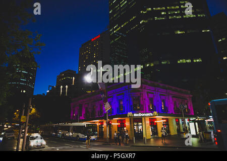 SYDNEY, AUSTRALIA - December 30th, 2014: street of Sydney near Circular Quay by night Stock Photo