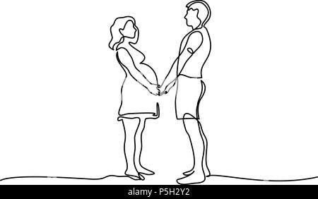 Happy pregnant woman walking with her husband Stock Vector