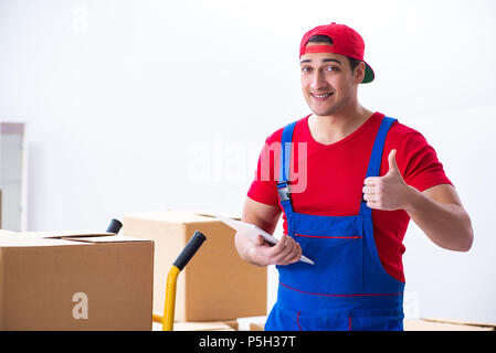 Contractor worker moving boxes during office move Stock Photo
