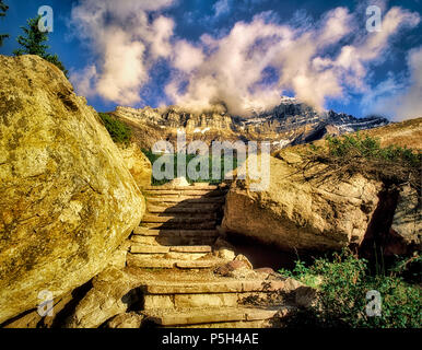 Step trail near Moraine Lake with Pinnacle Mountain. Banff National Park, Canada Stock Photo