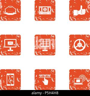 Online fun icons set, grunge style Stock Vector