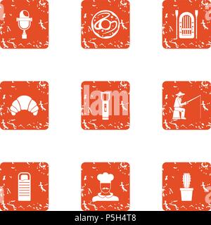 Cooking fish icons set, grunge style Stock Vector