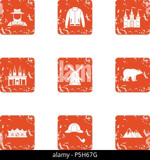Ownership icons set, grunge style Stock Vector