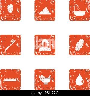 Sunscreen icons set, grunge style Stock Vector