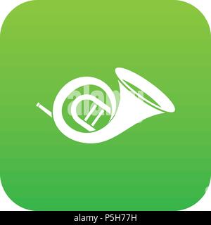 French horn icon digital green Stock Vector