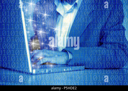 close up shot of businessman fingers typing on a laptop Stock Photo