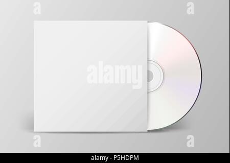 Vector realistic 3d white cd with cover icon isolated. Design template of packaging mockup for graphics. Front view Stock Vector