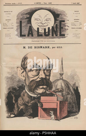 N/A. Cartoon of Bismark by André Gill . 7 April 1867.   André Gill  (1840–1885)       Alternative names Louis-Alexandre Gosset de Guines  Description French writer, illustrator, caricaturist and songwriter  Date of birth/death 17 October 1840 1 May 1885  Location of birth/death Paris Charenton-le-Pont  Authority control  : Q518827 VIAF: 59204500 ISNI: 0000 0001 2101 6763 ULAN: 500017105 LCCN: n85303063 Open Library: OL2418963A WorldCat 206 Bismarkbyandregill Stock Photo