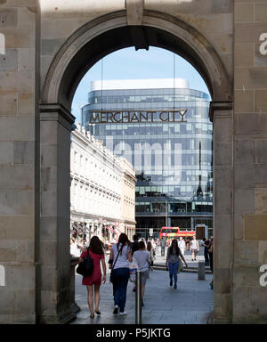 Archway leading to Glasgow's Merchant City from Royal Bank Place, Glasgow, Scotland, United Kingdom Stock Photo