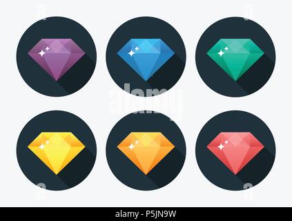 Cartoon vector gem and diamond icon rainbow color isolated on background. Stock Vector