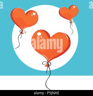 Vector illustration of red heart-shaped balloons. Isolated on background Stock Vector