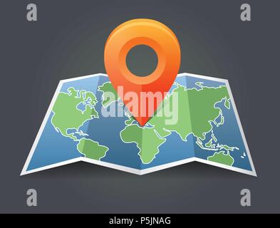 Vector map of the world and pin pointer Stock Vector