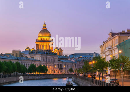 Saint Petersburg night city skyline at Saint Isaac Cathedral, Saint Petersburg, Russia Stock Photo