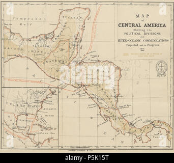 N/A. English: Map of Central America taken from page 8 of Honduras: descriptive, historical, and statistical (British Library HMNTS 10481.pp.2), being a reprint of the chapters on Honduras contained in the book The States of Central America . 1871. Ephraim George Squier (1821–1888) 30 1871 map of Central America showing its political divisions Stock Photo