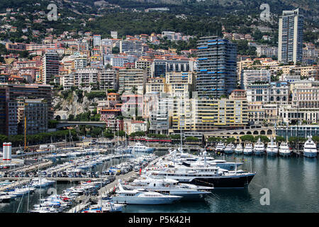 View of La Condamine ward and Port Hercules in Monaco. Port Hercules is the only deep-water port in Monaco Stock Photo