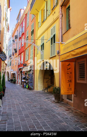 Narrow street with houses in Monaco-Ville, Monaco. Monaco-Ville is one of the four traditional quarters of Monaco. Stock Photo