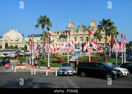 View of Monte Carlo Casino with garden in Monaco. Monte Carlo Casino is a gambling and entertainment complex. Stock Photo
