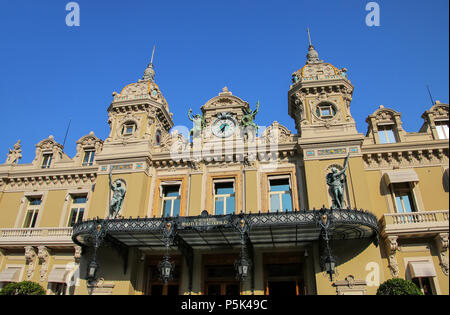Main entrance of Monte Carlo Casino in Monaco. Monte Carlo Casino is a gambling and entertainment complex. Stock Photo