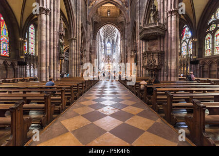 Classic interior view of famous Freiburg Minster Cathedral, in the beautiful town of Freiburg im Breisgau, Baden-Wurttemberg, Germany Stock Photo