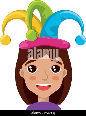 Cartoon girl with jester hat over white background, colorful design. vector illustration Stock Vector