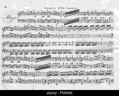 N/A. Scanned image of the transcription of Vivaldi's concerto Op.3, No.5, RV 519 from 'A Collection of Easy Genteel Lessons for the Harpsichord composed by Giovanni Agrell, Book II, to which is added Vivaldi’s Celebrated 5th Concerto, set for the Harpsichord', London, Randall and Abell, c. 1767 . 1767. Johan Agrell 69 Agrell-Vivaldi-RV519 Stock Photo