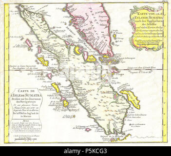 1852 Bellin Map of Sumatra, Malaca, and Singapore - Geographicus - Sumatra-bellin-1750. Stock Photo