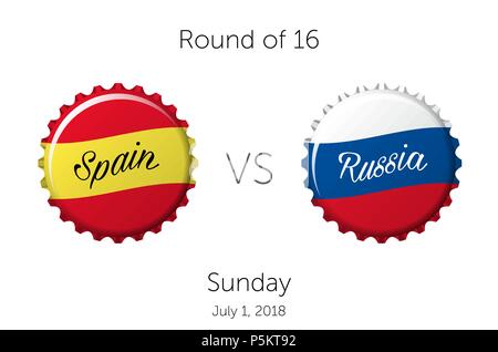 Soccer championship | Round of 16 - Spain VS Russia - July 1, 2018 Stock Vector