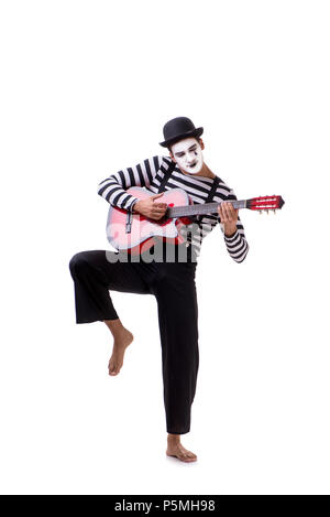 Mime playing guitar isolated on white Stock Photo
