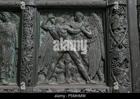 Section on the door of the west gate to the Cathedral of Saint John the Divine in NYC. Stock Photo