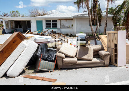 Everglades City Florida,after Hurricane Irma,houses homes residences,front yard,storm disaster recovery cleanup,flood surge damage destruction afterma Stock Photo