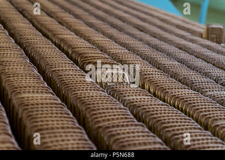 Automated biscuit cookies production processing plant conveyor. Stock Photo