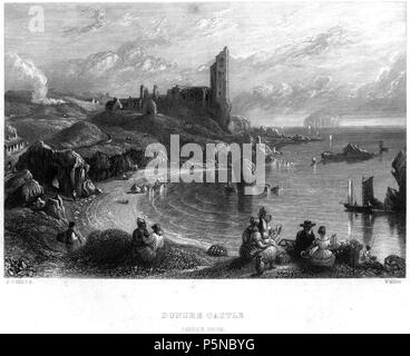 N/A. Dunure Castle Carrick Shore engraving by William Miller after D O Hill from The Land of Burns, A Series of Landscapes and Portraits, Illustrative of the Life and Writings of the Scottish Poet. illus. with numerous engraved plates and portraits, the landscapes from paintings made expressly for the work by D.O. Hill. Wilson, Professor and Chambers, Robert, Glasgow: Blackie & Son, 1840 . 1840.   William Miller  (1796–1882)     Alternative names William Frederick I Miller; William Frederick, I Miller  Description Scottish engraver  Date of birth/death 28 May 1796 20 January 1882  Location of  Stock Photo